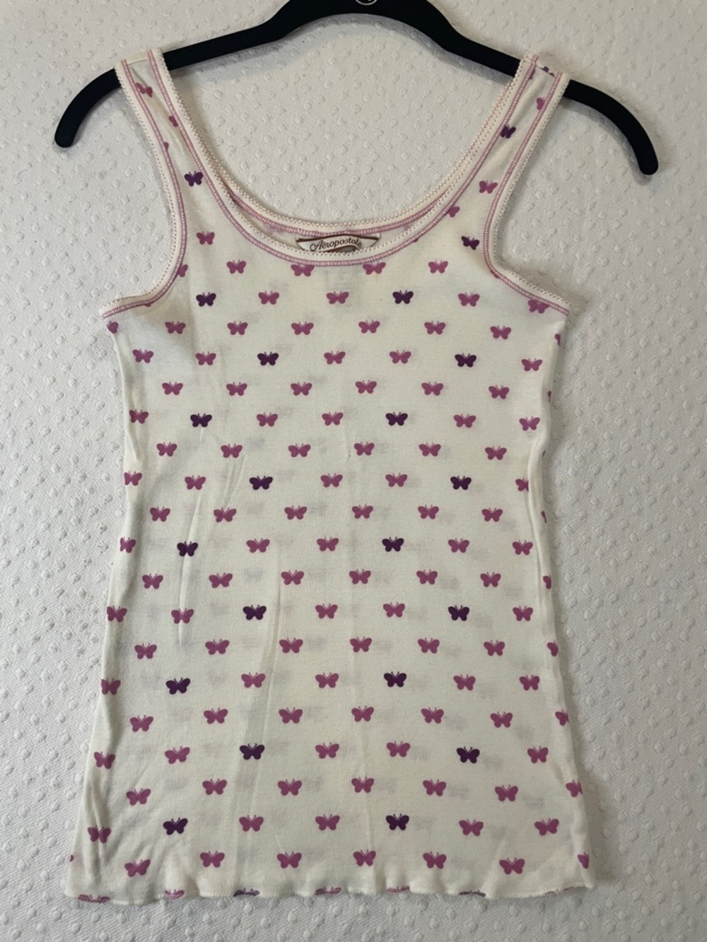 Aeropostale White Tank top Pink and Purple Butterfly Print small feminine boho